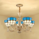 Dining Room Dome Shade Chandelier Glass 5 Lights Tiffany Style Nautical Blue Pendant Lamp