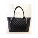 Hot Fashion Solid Color Diamond Quilted Zippers Embellishment Black Shoulder Handbag 34*25 CM