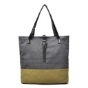 Fashion Vintage Color Block Leather Buckle Canvas Shoulder Bag 35*11*34 CM