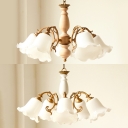 Flower Shade Hanging Light 5 Lights Rustic Style Frosted Glass Chandelier Light for Dining Room