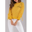 Women's Cool Letter Printed Crewneck Tied Long Sleeve Pullover Casual Sweatshirt