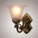 Frosted Glass Flower Sconce Light Single Light Antique Style Wall Lamp in White for Bedroom