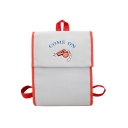 COME ON Letter Cartoon Print Colorblock Canvas Varsity Backpack 36*27*13 CM