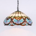 Colorful Dome Shade Hanging Light One Light Tiffany Style Hand Made Glass Suspension Light for Bar