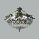 Moroccan Turkish Colorful Chandelier Bowl Shade 3 Lights Stained Glass Hanging Light for Foyer