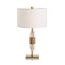Drum Shade Bedroom Desk Light Fabric & Crystal 1 Light Simple Style Study Light in White