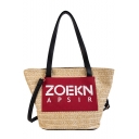 Stylish Letter ZOEKN APSIR Patched Beach Bag Tote Bucket Bag 41*26*16 CM