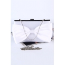 Fashion Solid Color Bow Embellishment White Silk Evening Clutch Bag for Women 24*6*15 CM