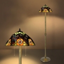 Stained Glass Floral Floor Lamp Bedroom Villa 2 Lights Tiffany Vintage Standing Light