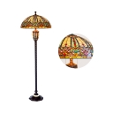 Stained Glass Umbrella Shape Floor Lamp 4 Heads Tiffany Victorian Floor Light for Villa Hotel