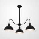 3 Lights Dome Chandelier Vintage Stylish Metal Pendant Light in Black Finish for Dining Room