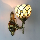 Antique Style Domed Wall Sconce 1 Light Glass Sconce Light in Beige for Bedroom Restaurant