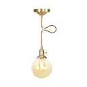 1/2 Pack Traditional Globe Pendant Lamp Amber Glass 1 Light Height Adjustable Ceiling Light for Kitchen