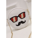 Fashion Cartoon Glasses Beard Printed Chain Strap White Round Cross Body Shoulder Bag 17.5*6 CM