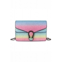 Stylish Color Block Rainbow Sequin Pink and Blue Crossbody Shoulder Bag 21*7*15 CM