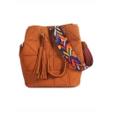 Designer Tassel Embellishment Colored Strap Stitching Shoulder Bucket Bag 26*17*27 CM