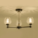 Etched Glass Bud Shade Ceiling Light Bathroom 3/6 Lights American Style Semi Flush Mount Light in Black