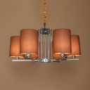 Fabric Cylinder Shade Hanging Light Restaurant 6 Lights Traditional Style Chandelier in Chrome
