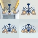 Rustic Floral Chandelier 3/5/6/8 Lights Frosted Glass Ceiling Pendant Light in Blue for Hallway