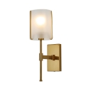 Bedroom Stair Cylinder Shade Wall Light Frosted Glass 1 Light Modern Brass Sconce Lamp