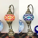1 Light Oval Hanging Desk Light Moroccan Turkish Stained Glass Table Light in Blue/Red for Cafe