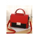 Stylish Color Block Metal Buckle Satchel Shoulder Handbag For Women 24*10*17 CM