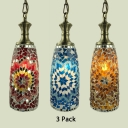 Turkish Blue/Gold/Red Hanging Lamp 1/3 Pack Cylinder 1 Light Glass Ceiling Pendant for Bar(not Specified We will be Random Shipments)