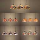 Multi-Color Dome Pendant Light 3 Lights Tiffany Rustic Stained Glass Hanging Light for Balcony