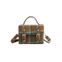 Fashion Retro Plaid Pattern Belt Buckle Box Bag Satchel Messenger Bag 19*15*9 CM