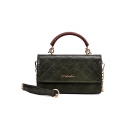 Stylish Plain Diamond Check Quilted Top Handle Crossbody Satchel Bag with Chain Strap 21*12*7 CM