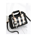 New Stylish Plaid Pattern Ribbon Bear Pendant Embellishment Commuter Satchel Handbag 23.5*11*18 CM