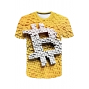 Bitcoin 3D Pattern Basic Round Neck Short Sleeve Regular Fit T-Shirt