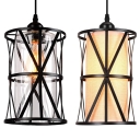 1 Light Cylinder Hanging Lamp with Cage Industrial Clear Glass/Flax Pendant Light with Plug-In Cord for Bar