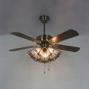 Antique Dragonfly LED Ceiling Fan Metal 3 Heads 42 Inch Brown Semi Flush Mount Light with 4 Blade for Bedroom