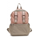 Fashion Color Block Stripe Belt Buckle Oxford Cloth Zipper School Bag Backpack 25*37*11 CM