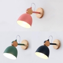 Domed Child Bedroom Sconce Light Wood 1 Light Modern Macaron Wall Lamp in Blue/Green/Pink