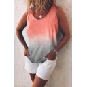 Summer Popular Ombre Color Simple Plain Sleeveless Casual Loose Tank Top
