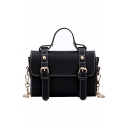 Trendy Solid Color PU Leather Belt Buckle School Satchel Bag Handbag with Chain Strap 18.5*8*11 CM