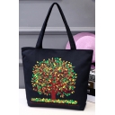 Personalized Colored Tree Printed Black Canvas School Shoulder Bag 33*8*40 CM