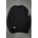 New Trendy Patched Letter Zip Pocket Long Sleeve Round Neck Sweatshirt