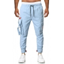Guys Summer Stylish Ribbon Pocket Side Drawstring Waist Velcro Cuff Cotton Cargo Pants