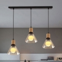 Industrial Cone Pendant Light Clear Glass 3 Lights Linear/Round Canopy Hanging Light for Kitchen