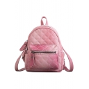 Women's Simple Big Capacity Ombre Print Solid Color PU Leather Quilted Backpack 23*17*11 CM