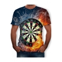 Trendy Cool 3D Fire Dart Board Printed Short Sleeve Round Neck T-Shirt