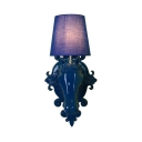 Fabric Tapered Shade Wall Lamp with Horse Decoration 1 Light Traditional Sconce Light in Blue