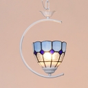 Tiffany Modern Pendant Light Glass One Light Dark Blue/Sky Blue/White Ceiling Light for Bedroom