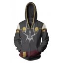 Trendy 3D Colorblock Comic Cosplay Costume Long Sleeve Grey Sport Loose Zip Up Hoodie