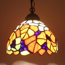 1 Light Leaf Pendant Lamp Rustic Style Stained Glass Hanging Light in Orange for Restaurant