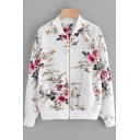 Fashion Stand Collar Long Sleeve Floral Pattern Zipper Front Casual Jacket