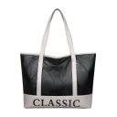 Fashion Color Block Letter CLASSIC Printed Leather Tote Shoulder Bag 34*9*29 CM